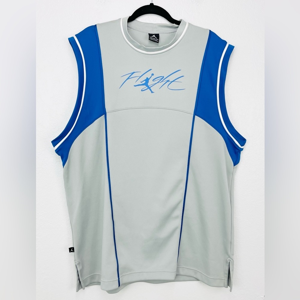 Rare AIR JORDAN Basketball ATHLETIC TANK TOP GRAY / CAROLINA BLUE & WHITE TRIM
